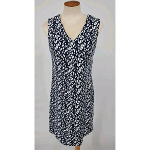 Jude Connelly Juliet Shift  Dress Sleeveless V Neck Navy White Abstract Small